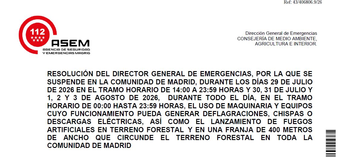 Suspensión uso fuego y maquinaria